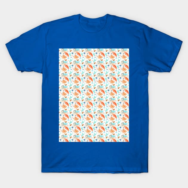 Mermaid Octopus Pattern T-Shirt by Mako Design 